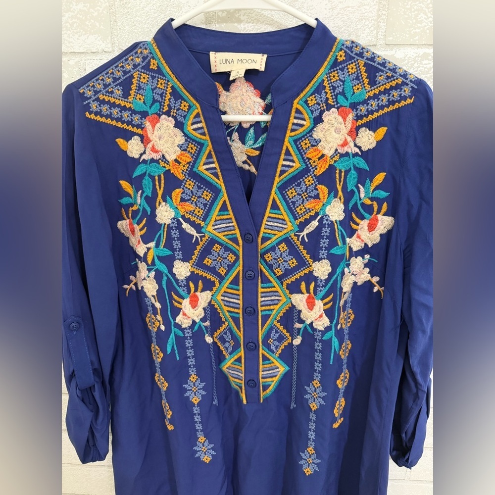 Luna Moon Anthropologie Embroidered Floral Tunic bohemian embroidered #3041 - Picture 5 of 9
